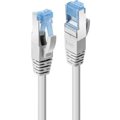 Deux fiches Ethernet argentées avec des languettes de verrouillage bleues.