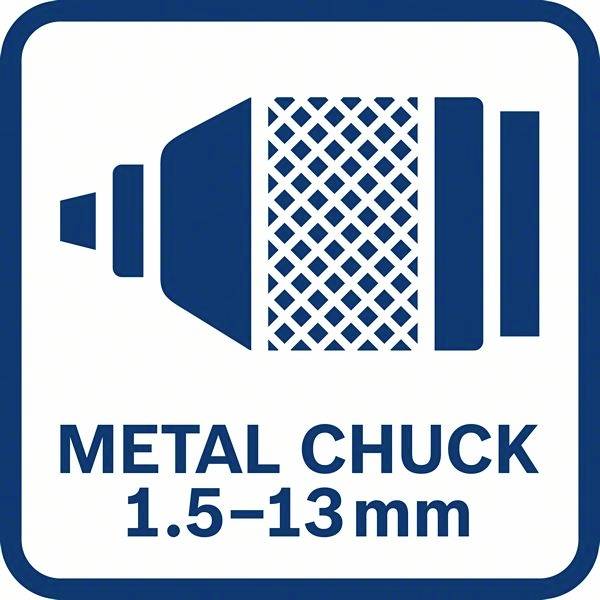 'MANDRIN MÉTALLIQUE 1,5-13 mm' en bleu sur fond blanc, représentant un symbole de mandrin de perceuse.