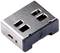 Adaptateur USB avec boîtier métallique carré et quatre ouvertures rectangulaires sur le dessus.
