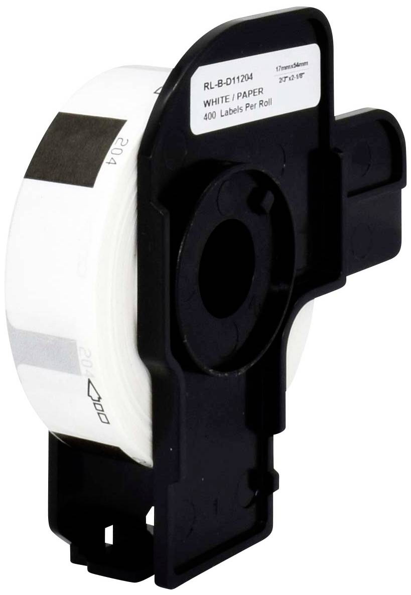 Rouleau d'étiquettes 'WHITE / PAPER' avec 400 étiquettes par rouleau, dans un support noir.