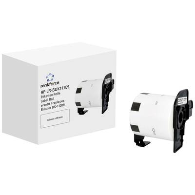 Emballage et rouleau d'étiquettes de la marque 'renkforce', compatibles avec Brother DK-11209, 62 mm x 29 mm, pour imprimante.