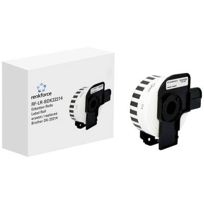 Un rouleau d'emballage et un rouleau d'étiquettes de la marque renkforce, modèle RF-LR-BDK2214, compatible avec Brother DK-22124.