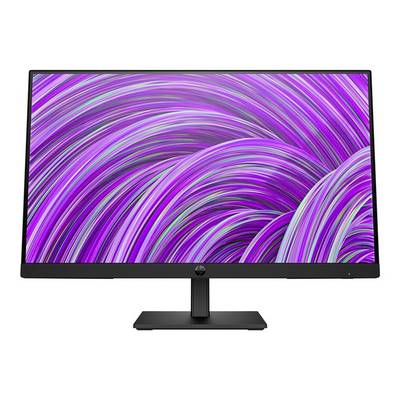 Un écran avec un économiseur d'écran abstrait montrant des lignes teintées de rose et de violet, qui paraissent dynamiques et sinueuses.