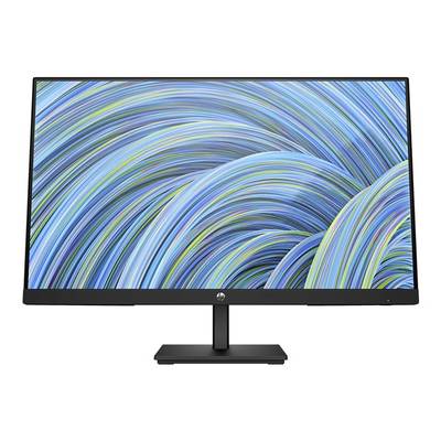 Un écran plat avec un design abstrait de lignes courbes bleues, vertes et grises à l'écran.