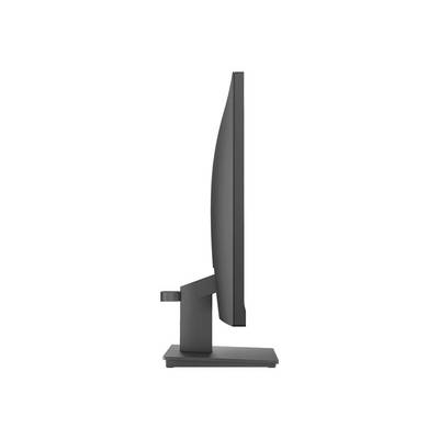 Vue latérale d'un moniteur d'ordinateur moderne et élégant avec un socle rectangulaire et un boîtier incurvé.