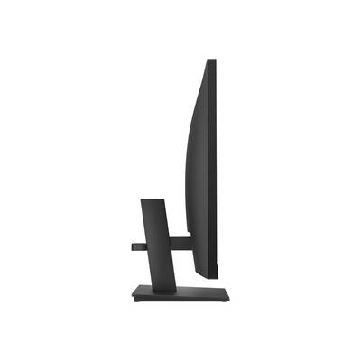 Un écran plat, vu de profil depuis la droite. Il est posé sur un socle rectangulaire, l'écran étant légèrement incliné vers l'arrière.