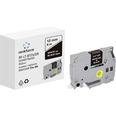 Cassette de ruban d'étiquettes en gris, compatible avec Brother TZe-335, largeur de 12 mm, longueur de 8 m, écriture blanche sur bande noire.
