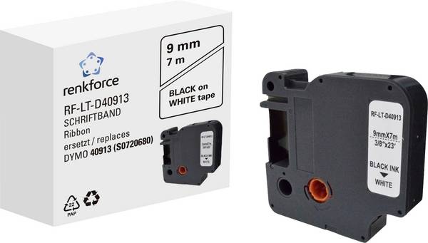 Renkforce RF-LT-D40913 compatible remplace DYMO D1 - 40913 9 mm Couleur de ruban: blanc Couleur de police: noir 7 m