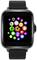 Montre connectée à écran tactile couleur affichant divers symboles d'applications, notamment Messagerie, Fitness et Paramètres, sur un fond noir.