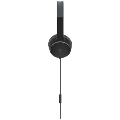 Casque audio noir supra-auriculaire filaire avec arceau et microphone intégré sur le câble.
