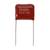 Un condensateur rouge portant l'inscription 'Suntan 2G474K', avec deux bornes métalliques en bas.
