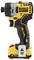Un tournevis à percussion DEWALT 12V jaune et noir avec moteur sans balais, clip métallique latéral et construction compacte.