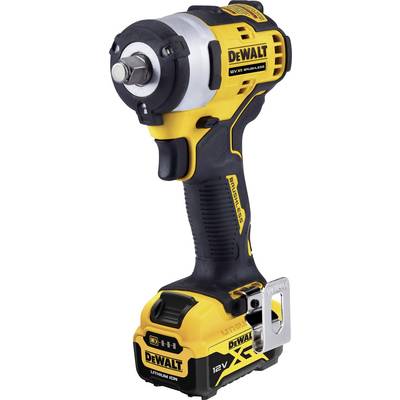 Visseuse sans fil noir et jaune, logo de marque 'DEWALT', 12V, compacte, avec poignée ergonomique et batterie lithium-ion amovible.