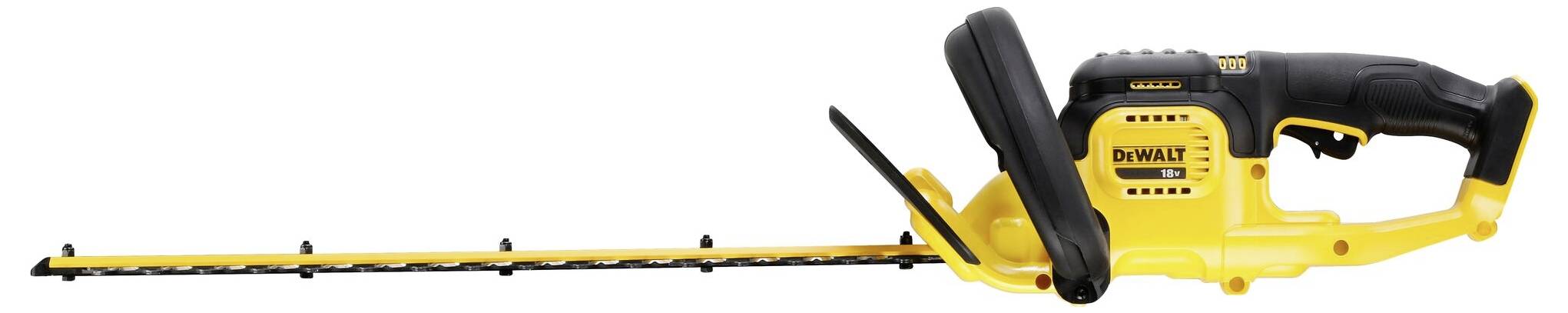 Taille-haie électrique jaune et noir, avec poignée ergonomique, adapté pour la taille des arbustes et des haies dans les jardins.