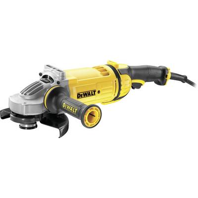 Meuleuse d'angle jaune et noire de la marque DeWALT, avec une longue poignée. Adaptée pour couper et poncer différents matériaux.