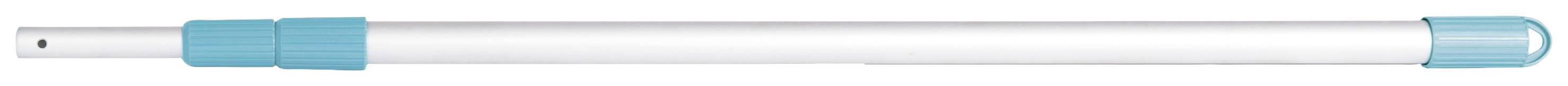 Balai de nettoyage avec embout de poignée bleu, principalement utilisé pour nettoyer les sols.