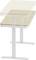 Table réglable en hauteur avec plateau en bois clair et structure blanche. Hauteur ajustable grâce à un mécanisme électrique.