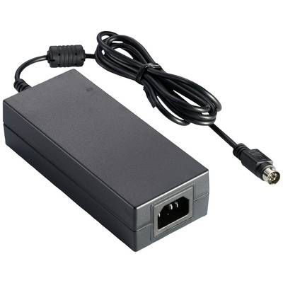 Un adaptateur secteur noir avec un câble et une fiche multipolaire, adapté à l'alimentation électrique d'appareils électroniques.