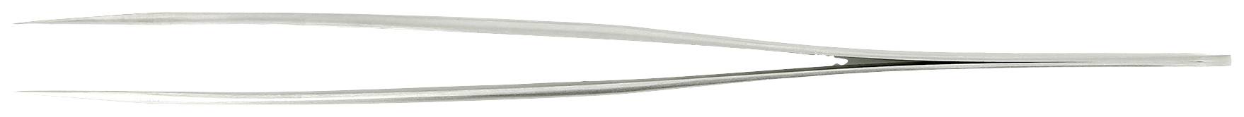 Une pince à épiler droite en argent, à pointes fines, utilisée pour manipuler précisément de petits objets.
