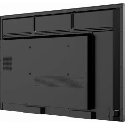 Vue arrière d'un grand moniteur noir avec des fentes de ventilation et des points de fixation.