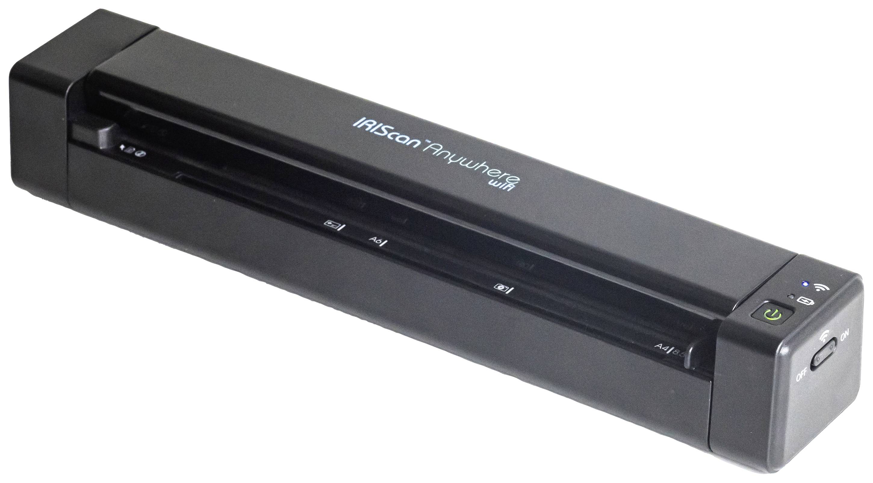 Un scanner portable de documents avec fonction sans fil, adapté pour numériser des documents en déplacement ou au bureau.