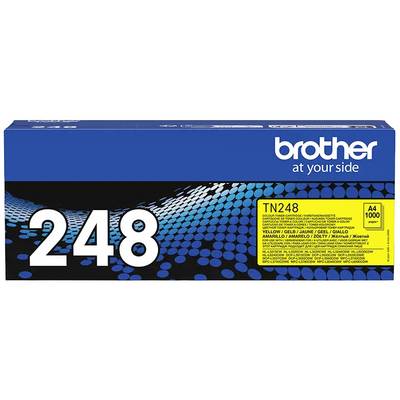 Emballage d'une cartouche de toner Brother TN248 avec un motif bleu. Contient du toner jaune pour environ 1000 pages A4.