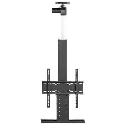 Un support TV réglable en hauteur en métal avec support pour téléviseurs à écran plat. Idéal pour les présentations et les conférences.
