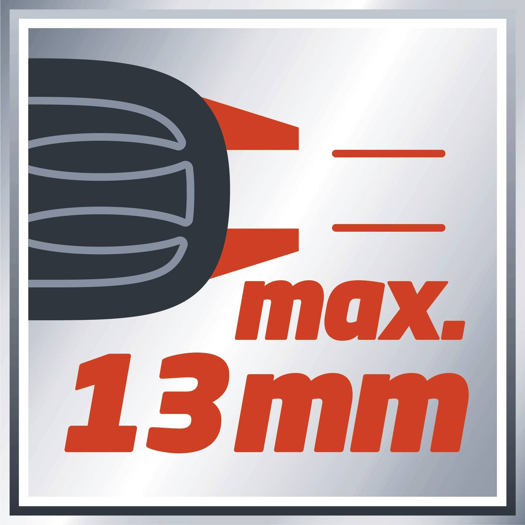 "Profondeur de bande de roulement max. 13 mm" sur un panneau graphique. Montre une vue en coupe d'un pneu avec des flèches indiquant la direction.