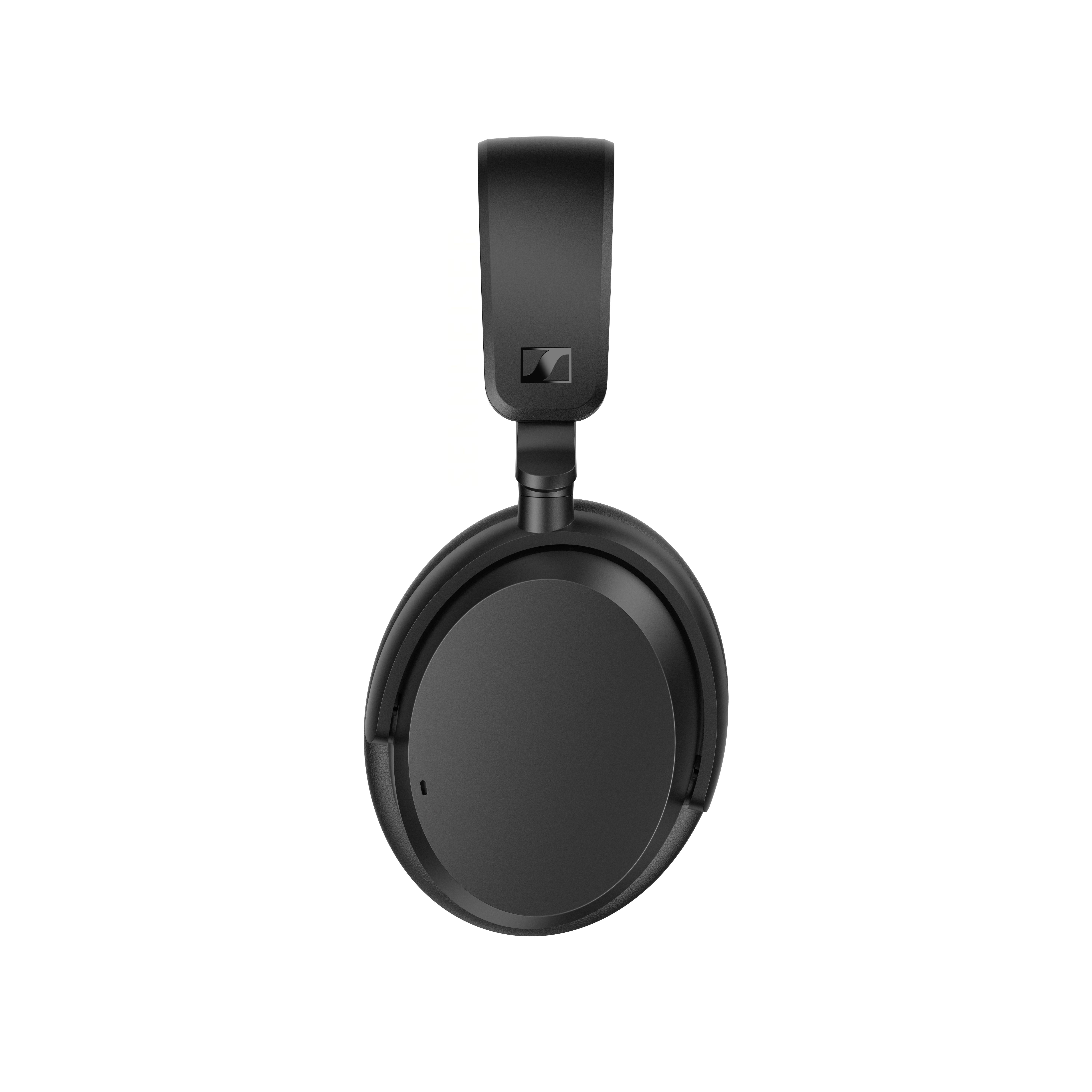 Casque noir avec coussinets d'oreille rembourrés et arceau réglable, adapté pour des expériences musicales ou audio.