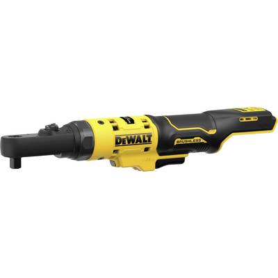 Un outil à batterie jaune et noir portant l'inscription 'Dewalt' sur le côté. Il s'agit d'un visseuse à cliquet sans balais.