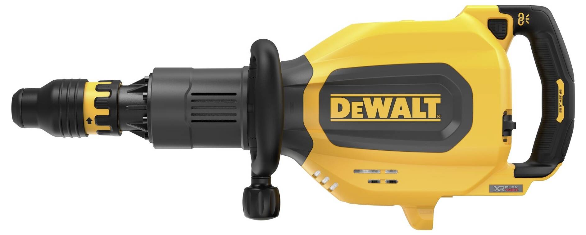 Marteau perforateur jaune et noir DEWALT, doté d'une poignée ergonomique et d'un design robuste.