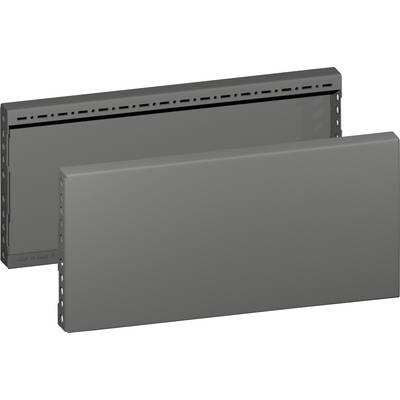 Deux capots en plastique gris rectangulaires pour installations électriques, placés côte à côte, fermés à l'avant, percés à l'arrière.