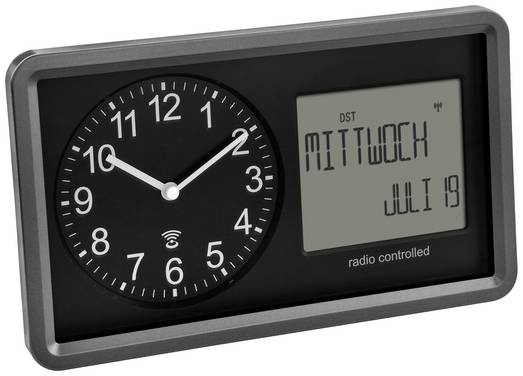 Horloge radiopilotée TFA Dostmann 60.3552.01 radiopiloté(e) 25.4 cm x 4.4 cm x 15.2 cm  noir
