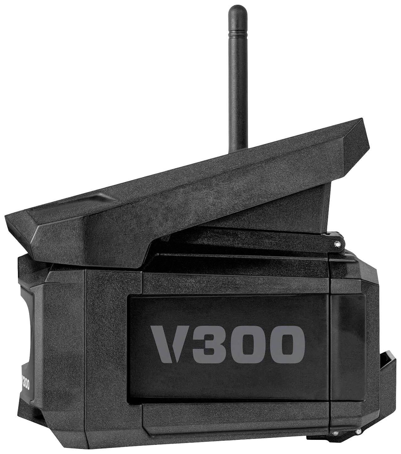 Caméra avec l'inscription 'V300', boîtier noir, antenne en haut. Le modèle présente un design moderne et compact, adapté à la surveillance.