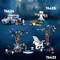 L'illustration présente trois ensembles LEGO Harry Potter différents. En haut à gauche, une voiture bleue avec des figurines, en haut à droite la chouette Hedwig, en bas une scène avec une licorne.
