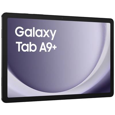 Tablette affichant l'écran 'Galaxy Tab A9+' avec un design moderne sur un fond violet minimaliste.