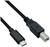 Un câble USB avec une fiche de type C sur le côté gauche et une fiche de type B sur le côté droit.