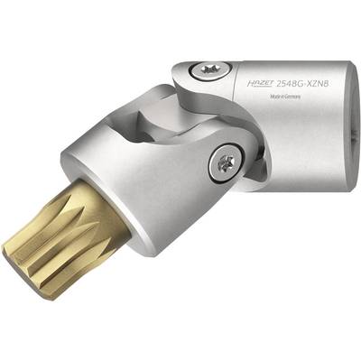 Une clé à cliquet argentée Hazet, modèle 2548G-XZN8, avec embout à multiple cannelures de couleur or. « Made in Germany » est imprimé dessus.