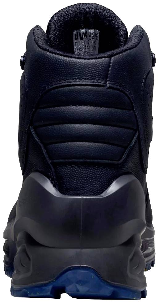 Chaussure de randonnée noire vue de derrière, semelle texturée, tige rembourrée pour une stabilité et un confort optimaux lors de la randonnée.