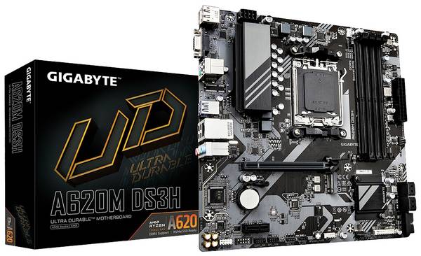 GIGABYTE A620M DS3H Carte Mère - Prend en charge les processeurs AMD Ryzen 8000, VRM numérique 5+2+2 phases, jusqu'à 760