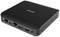 Un mini-PC noir rectangulaire doté de plusieurs ports sur le côté, notamment USB, HDMI et un port Ethernet.