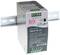 Un module tampon gris portant l'inscription 'Mean Well DBUF40-24', installé sur un rail métallique. Il affiche la tension et l'intensité du courant.