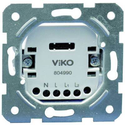 Un interrupteur mural électrique de la marque Viko avec contacts à vis, identifié par le code '804990', et bornes pour L, N, L1, L2.