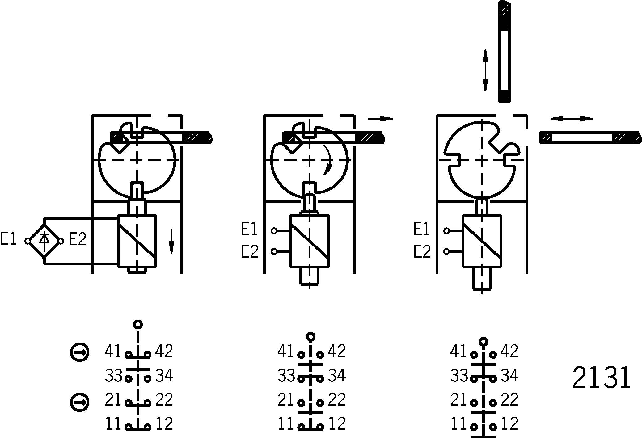 Représentation de trois positions d'un interrupteur électrique avec des symboles et des schémas de câblage correspondants pour expliquer les fonctions.