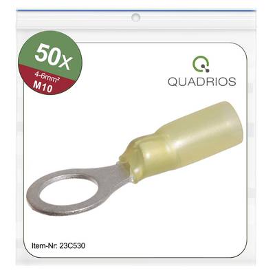L'article présente un cosses de câble à anneau dans un emballage. En haut à gauche est inscrit '50x 4-6mm² M10'. Le nom du fabricant 'Quadrios' est visible.