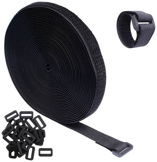 Quadrios 23CA190 Bande auto-agrippante pour grouper partie velours et partie agrippante (L x l) 10 m x 20 mm noir 10 m