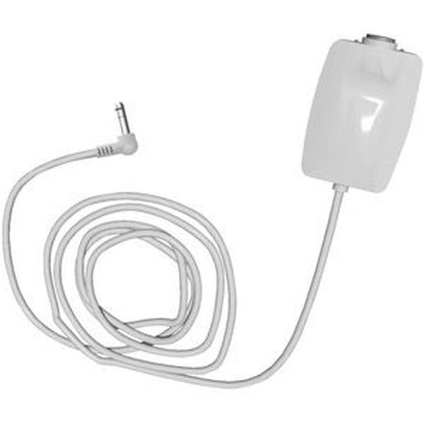 Un câble réseau blanc avec un adaptateur allongé à une extrémité et une petite prise.