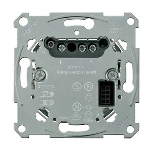 Image d'un mécanisme de relais avec différentes bornes et étiquettes. Adapté pour 220/250V, 10AX.