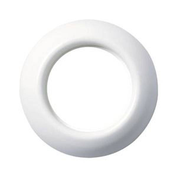 Un anneau en plastique blanc, circulaire, avec un trou central, ressemblant à un joint d'étanchéité ou à une rondelle.