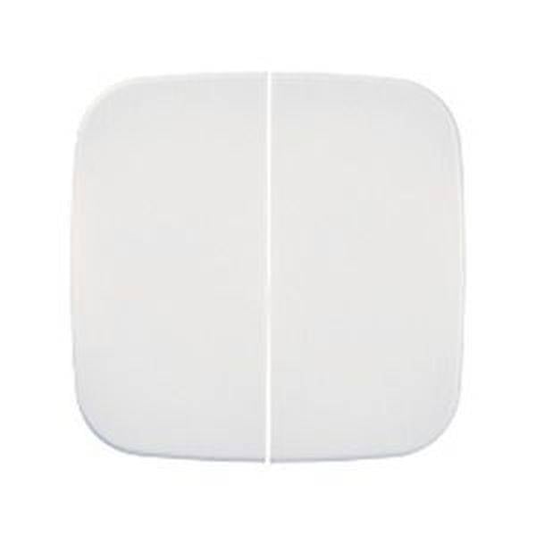 Un interrupteur carré à deux touches, au design épuré, surface blanche.